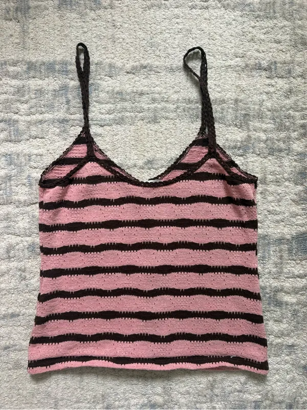 Worn Once Zara Pink and Brown Striped Knit Cami Tank - Image 2