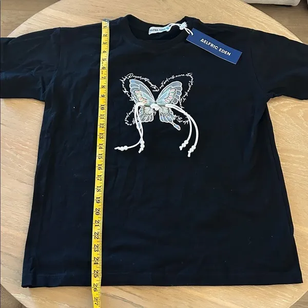 Aelfric Eden Butterfly embroidered Tee shirt with string Pearls, Black, XS, NWT - Image 10