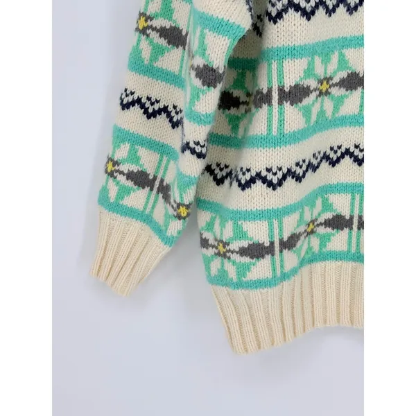 American Eagle Fair Isle Snowflake Sweater Womens‎ Small Teal Cream Knit Boho - Image 9