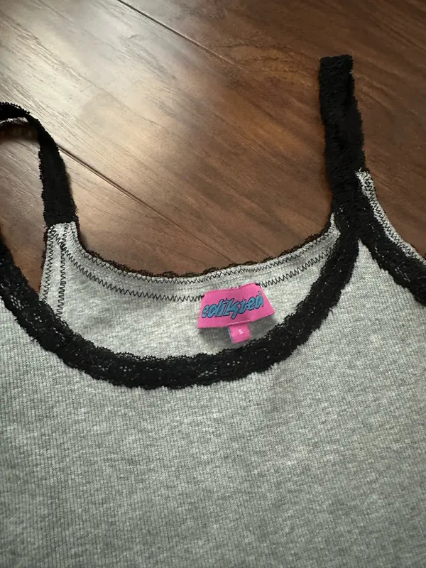 Edikted Grey Tank with Black Lace - Image 2