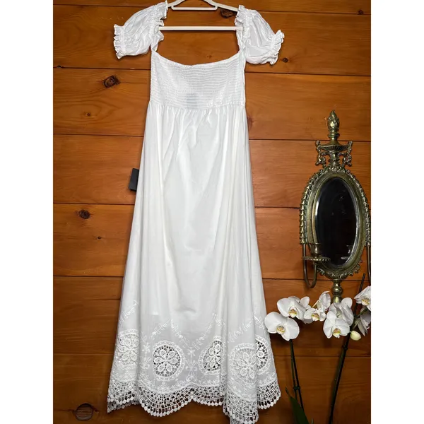 NWT Lulus Sweet Sunlover White Embroidered Off-the-Shoulder Midi Dress Summer M - Image 6