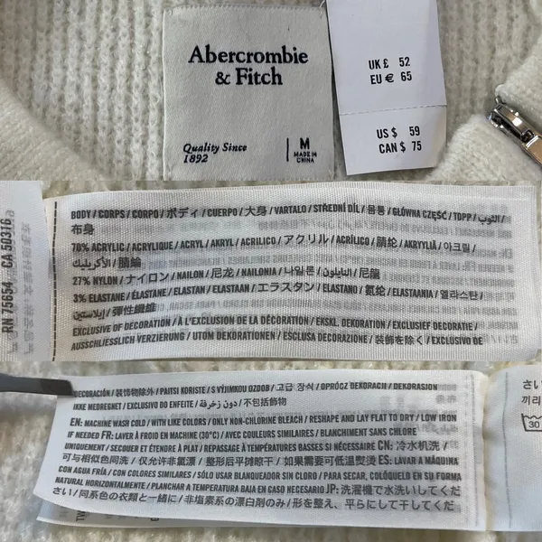 Abercrombie & Fitch Crewneck Knit Sweater | Zip Shoulder Cream NWT - Image 4