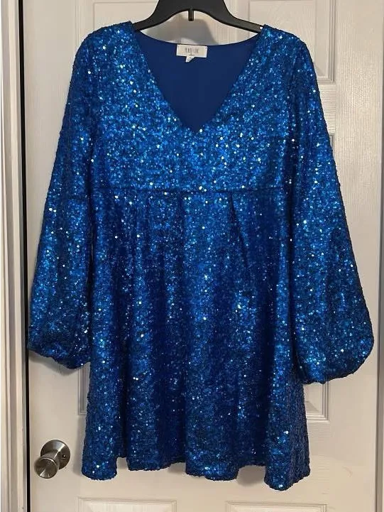 Peach Love California Royal Blue Sequin V-Neck Mini Dress - Image 2