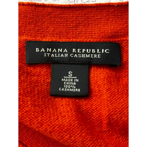 Banana Republic Italian cashmere orange V-neck sweater Small preppy fall - Image 4