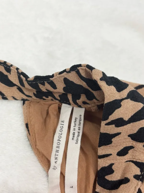 Anthropologie Mackenzie Leopard Print Dress Short Sleeve Midi Mock Neck Size L - Image 6