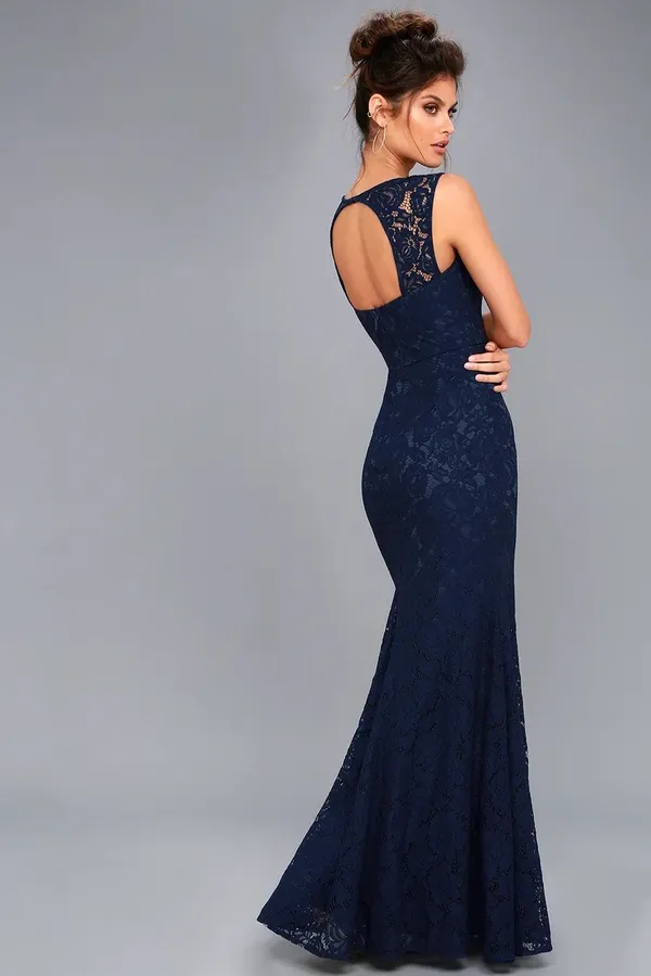 Lulus Rosetta Navy Blue Lace Maxi Dress - Image 2