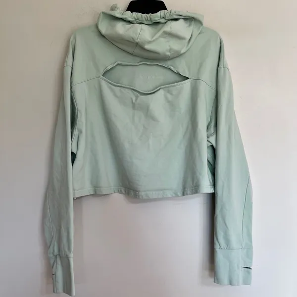 Oakley Womens Mint Green Cropped Hoodie Back Cutout Thumbholes XL Performance‎ - Image 8
