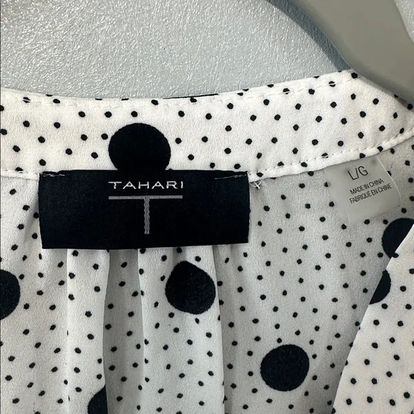 Tahari Women Blouse Polka Dot Flutter Sleeve White Black Large - Image 3