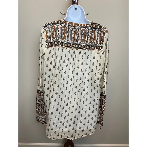 Billabong Boho Button Up V Neck Top Size L Cream Lightweight - Image 3