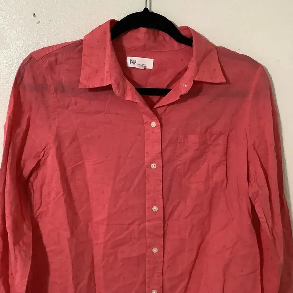 Gap Coral Polka Dot Lightweight Casual School Boyfriend‎ Fit Button Down Shirt S - Image 3