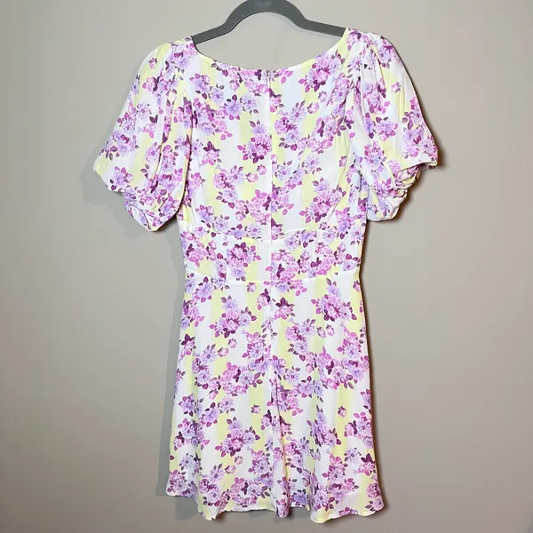 For Love & Lemons Atlanta Puff Sleeve Button Mini Dress Purple Floral S - Image 7