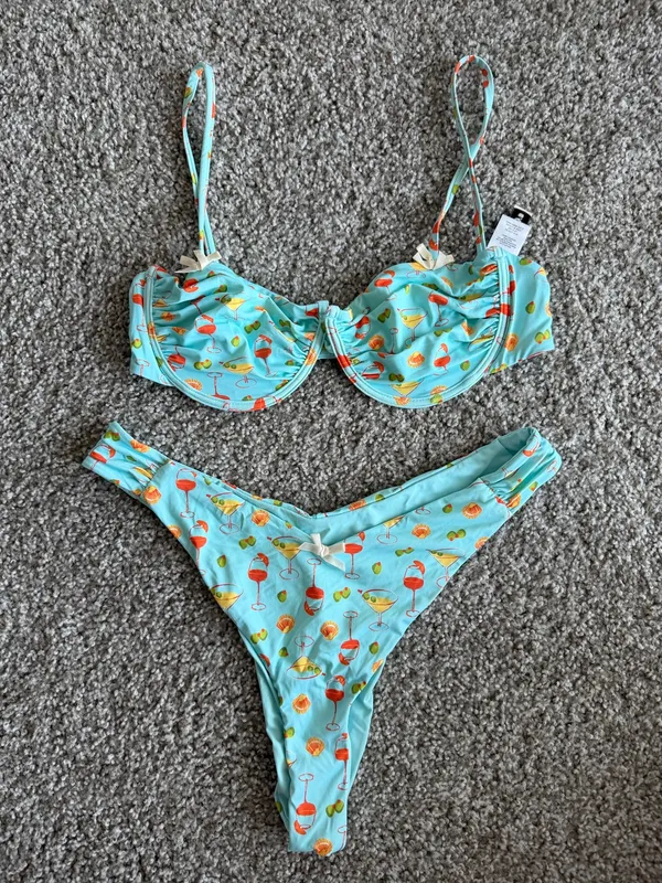 Dippin' Daisy's Aqua Cocktail Print Bikini Size Large Coastal Vacation Spritz - Image 2