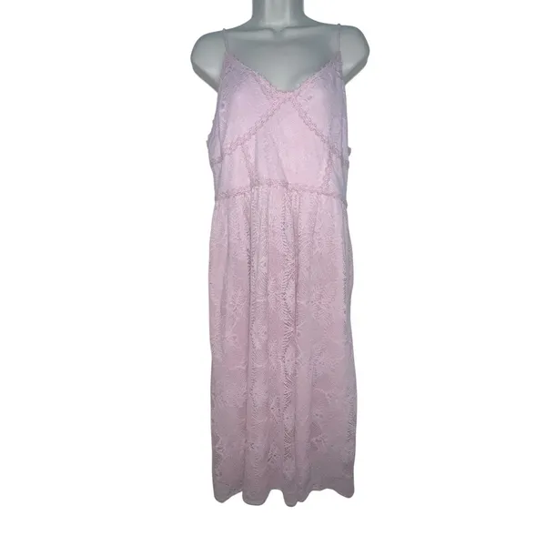 NSR Blush Pink Midi Fit‎ & Flare Lace Crochet Dress Size XL Sleeveless Floral - Image 3