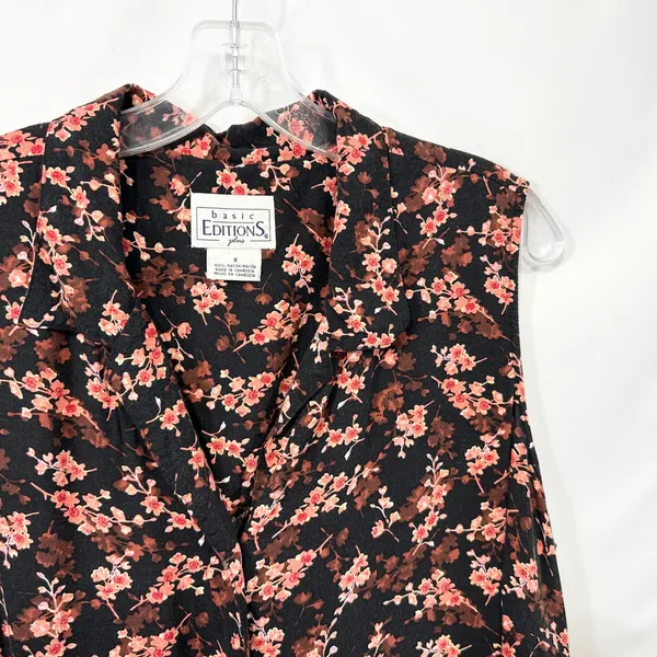 VTG Basic Editions Dress Size 10/12 Black Floral Sleeveless 90s Y2K Modest‎ 1767 - Image 8