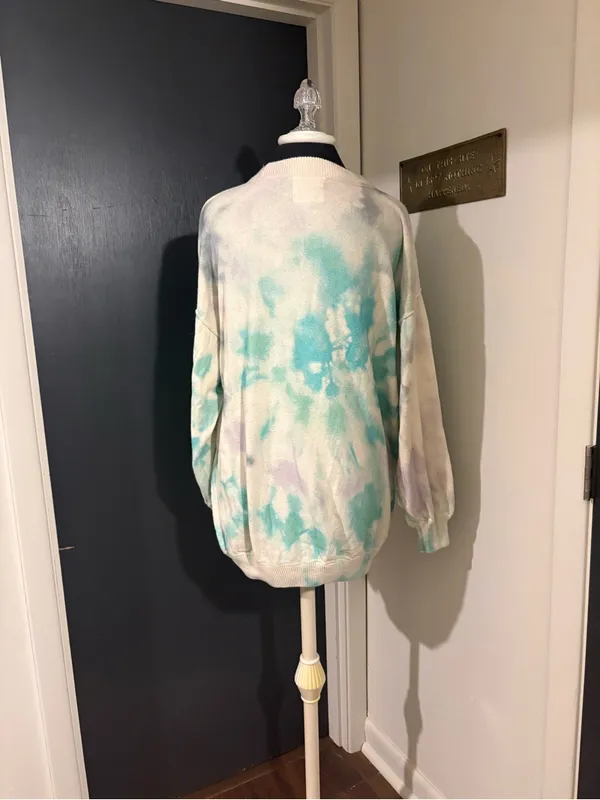 Free People Tie-Dye Crewneck Sweater - Mint & White in 100% cotton - Image 3