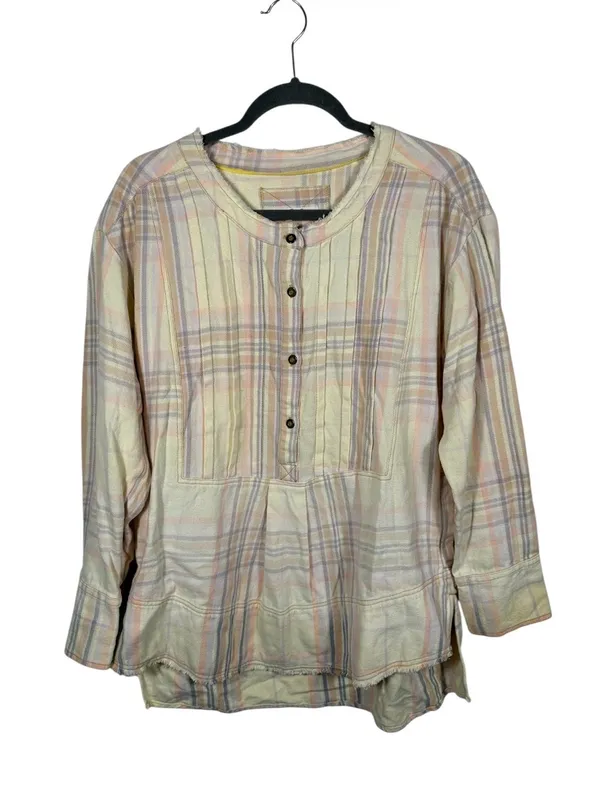 Free People We The Free Dunes Pintuck‎ Flannel Tunic Pastel Plaid XS - Image 3