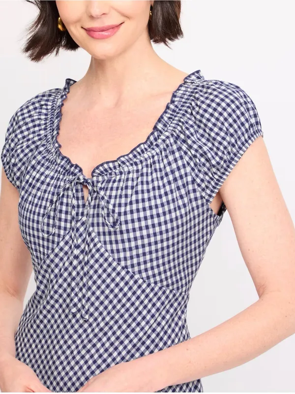 Market & Spruce Short Sleeve Gingham Maxi Dress Navy Small NWT STITCH FIX - Image 3