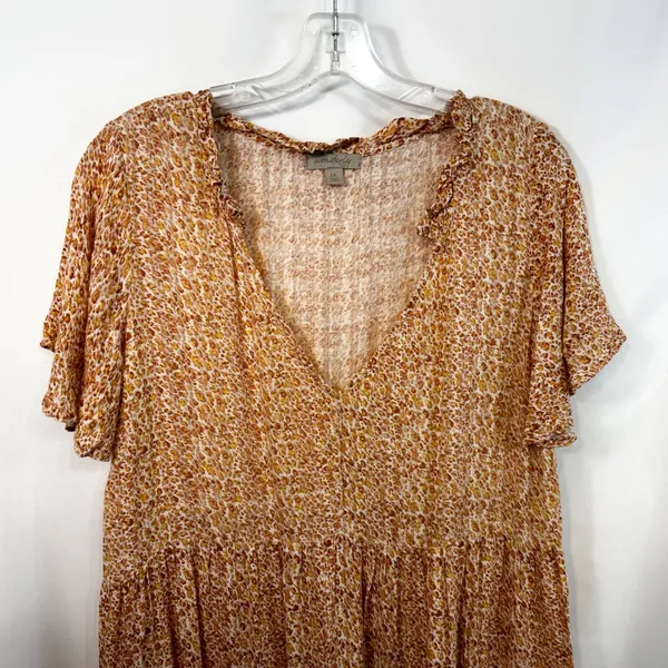 Wonderly Plus Size 1X Midi Dress Orange Floral‎ Tiered Fairy Boho Feminine 1231 - Image 4