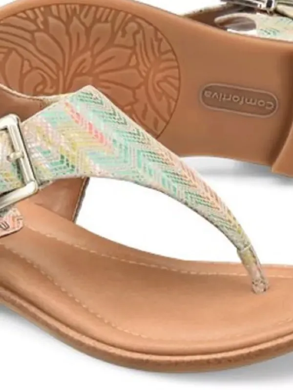 COMFORTIVA Women's Size 6.5 DAFNEY Leather Thong Sandal GREEN/MULTI - Image 2