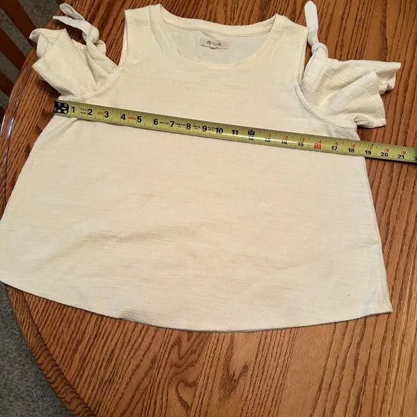 MADEWELL Skylark Top Cold Shoulder Bow Sz S Textured Ivory Boxy Relaxed Fit - Image 5