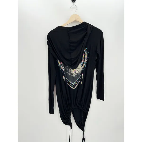 Lauren Moshi Beverly Hills Black Horse Boho Button‎ Front Hoodie Shirt Small - Image 2