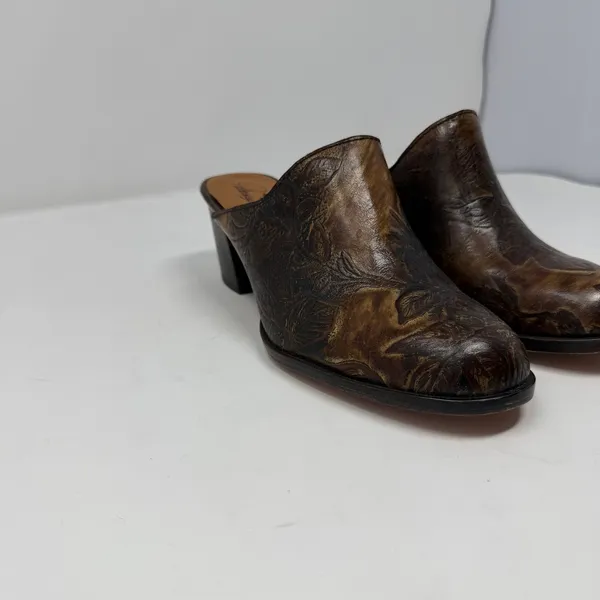 Patricia Nash Floral Tooled Leather Mules Brown Block Heel Women 7.5 - Image 3