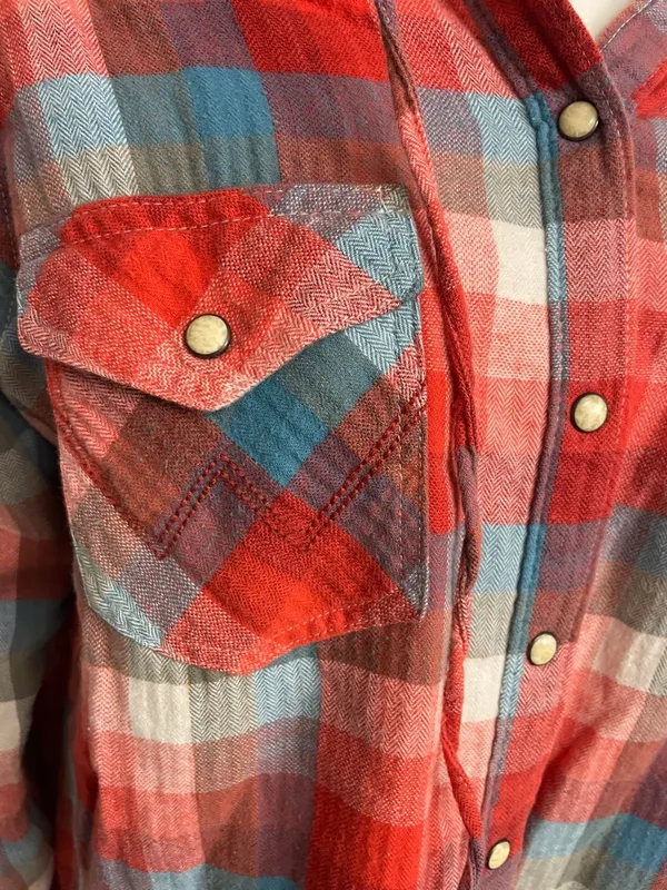 Carhartt Wrangler Retro Womens Flannel hoodie shirt button Down large lightweight - Image 2