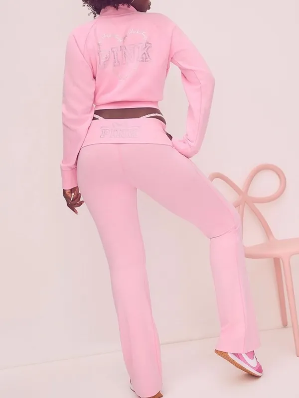 🎀🍭PINK x LoveShackFancy Foldover Flare Leggings Pink Lollipop Coquette Girl XL - Image 9