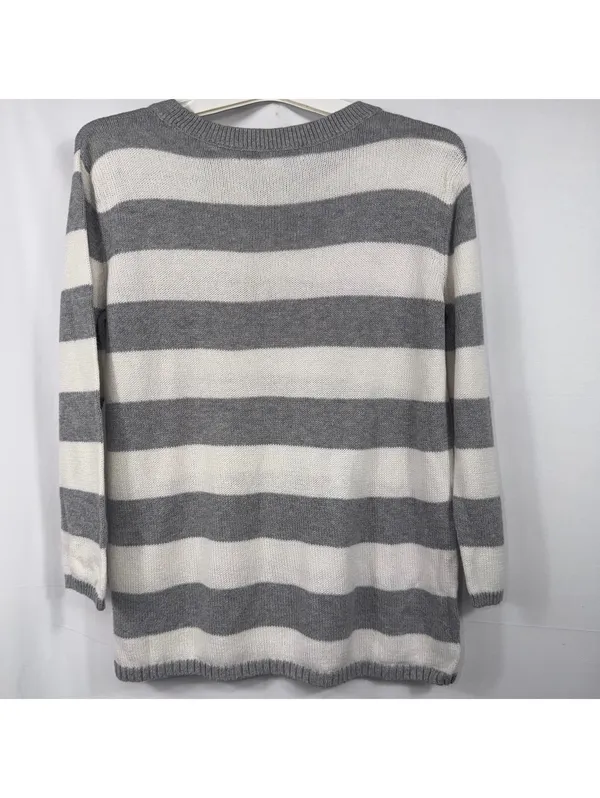 Forever 21 Gray White Striped Sweater Small - Image 7