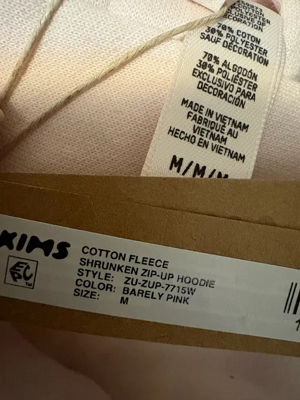 Skims cotton fleece Shrunken zip up hooodie Color barely pink - Image 5