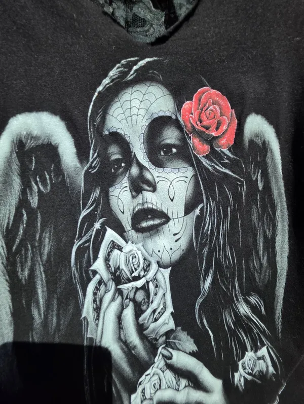 ANGEL SOUL WOMAN WINGS ROSE FLOWER DAY OF THE DEAD T-SHIRT SHIRT Small - Image 2