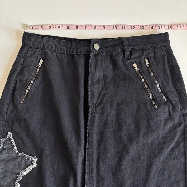 Daisy Street Star Patch Black Denim Midi Skirt Women’s Small Streetwear Y2K - Image 5