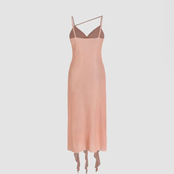 Pink V-neck Ruffle Mesh Cover Up Dress L/Size 8 - Image 2