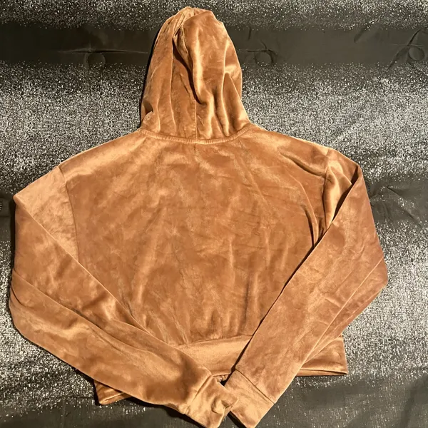 Womens M SKIMS Velour Cropped Zip-Up Hoodie in Sienna Brown - Image 2