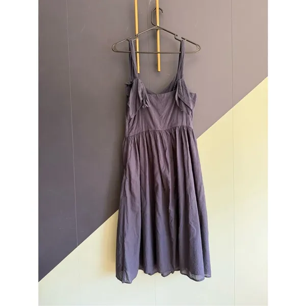Iris & Ink Navy Blue 100% Cotton Midi Sundress w/ Tie Straps, Size 4, VGUC - Image 2