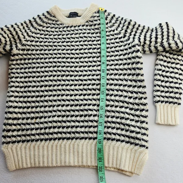 Theory Innis B‎ Loryelle Wool Sweater Black White Textured Stripe D1011730 - Image 8