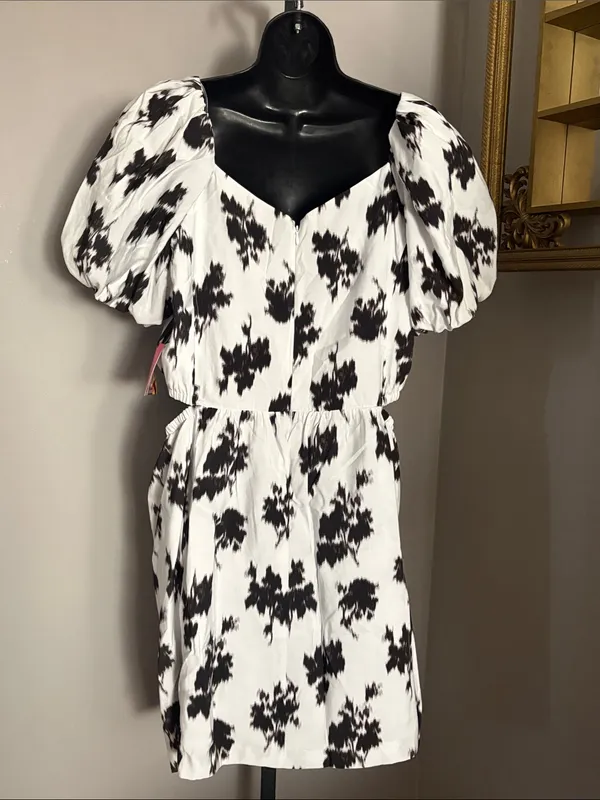 NEW Prabal Gurung 20W Fit Flare Black White Puff Sleeve Sheath Dress - Image 3