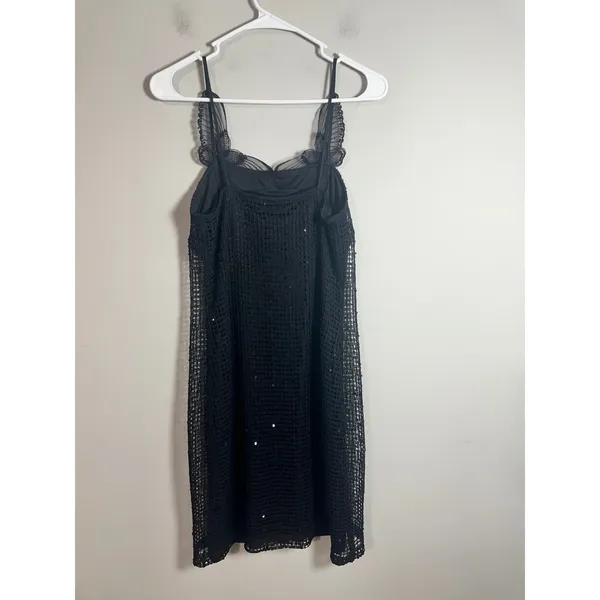 Vintage Joseph Ribkoff Black Sequin Mesh Lace Trim‎ Sheath Dress 40362 Womens 6 - Image 5