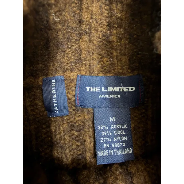 The Limited America Brown Ribbed Wool Blend Katherine Sweater M Mock Neck Fall - Image 4