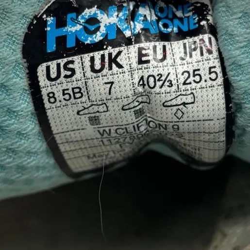 Hoka Clifton 9 Womens 8.5 Grey Blue Running Shoes Lock Laces - Image 7