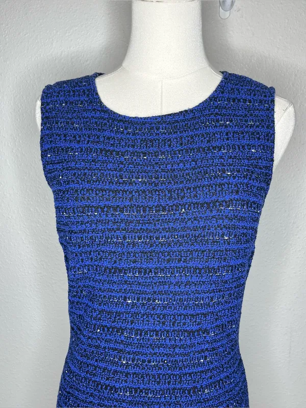 St John Collection Tweed Knit Sleeveless Dress Career Professional in Royal Blue - Image 3