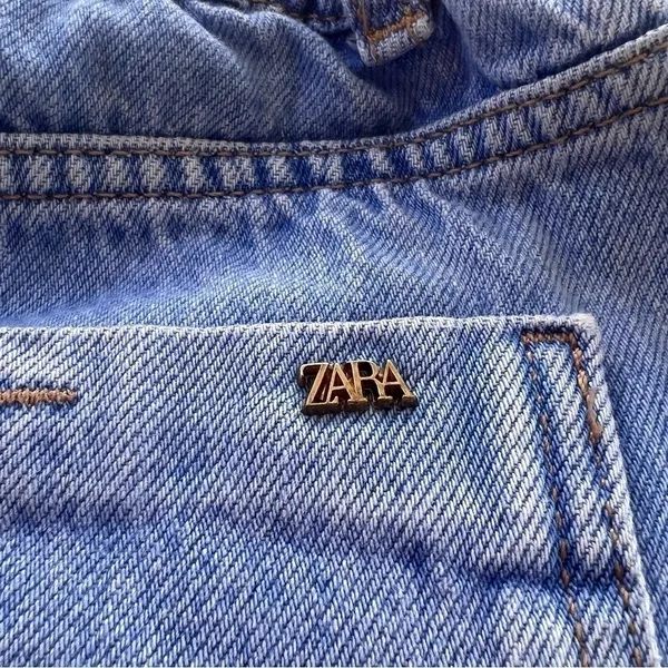 Zara Paperbag Waist Jeans Small Light Wash High Rise Ruffle Denim Mom Pants - Image 10