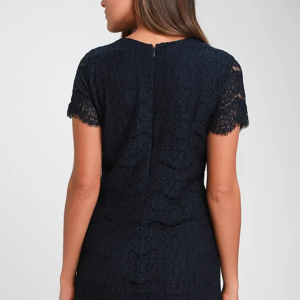 Lulu's Take Me to Brunch Navy Blue Lace Shift Dress Size Extra Small - Image 2