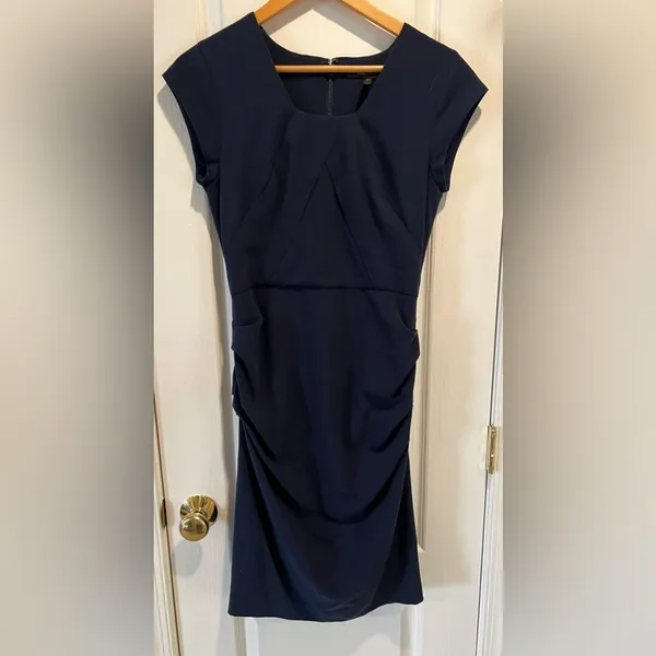 BCBG Max Azria Joana Ruched Fitted Mini Pencil Dress Navy Blue size 6 - Image 2