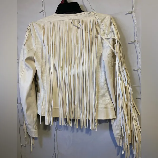 a.n.a Cream Fringe Leather Jacket - Image 3