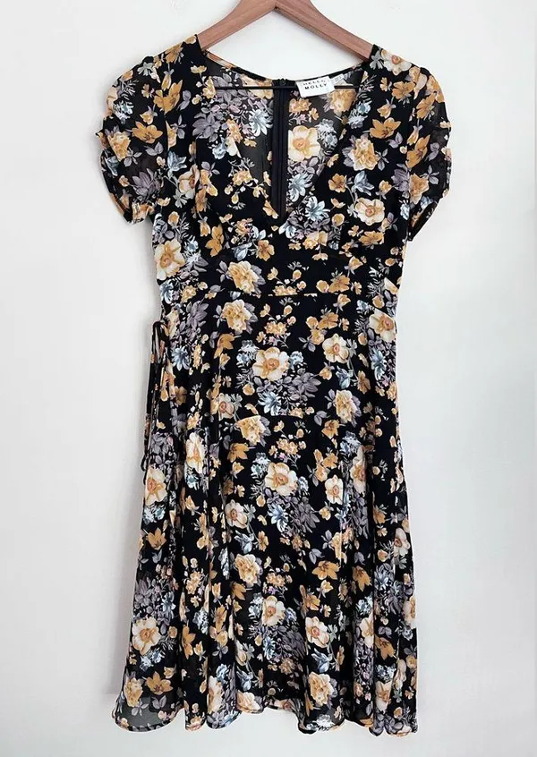 Hello Molly Black Floral Surplice Midi Dress babydoll lightweight 4 - Image 3