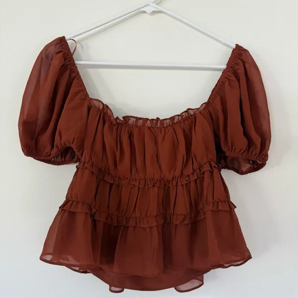 ASTR The Label Puff Sleeve Nutmeg Rust Puff Sleeve Blouse Top Size S - Image 9
