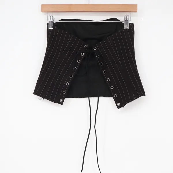 Edikted Black Pinstripe Strapless Lace Up Corset Top XS - Image 4