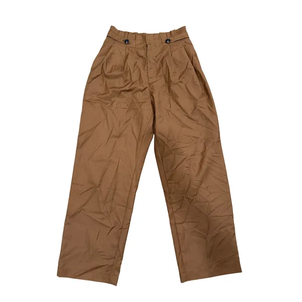 Commense Preppy Academia Brown Wide Leg Button Detail Casual Pants Small - Image 2
