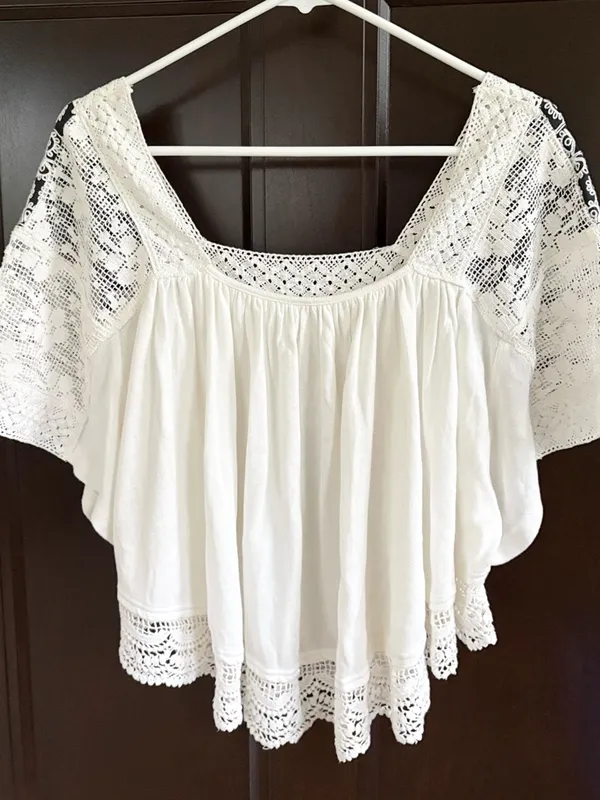 Like New Free People Prairie Days Embroidered Place Trim Top White Black Small - Image 7